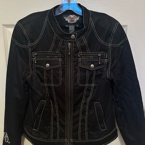 Black Harley Davidson Jacket Women M Rhinestones and Embroidery Motorbike Moto
